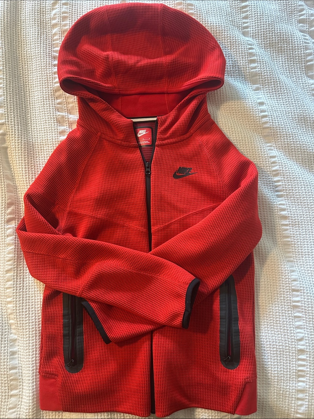 Kids Nike Tech Red Hooded Full-Zip Jacket with Black Accents